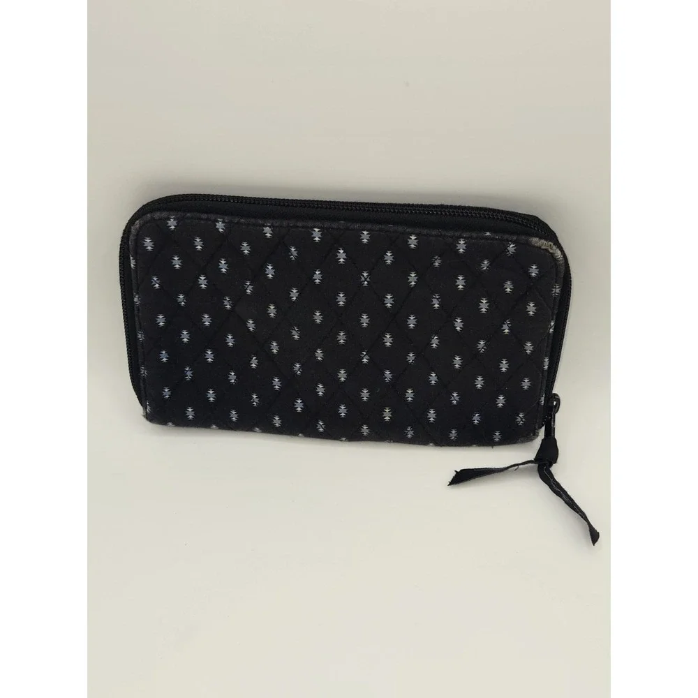 Vera Bradley Quilted Cotton Zip Around Wallet Canyon Pattern Vintage Black Blue - Picture 3 of 6